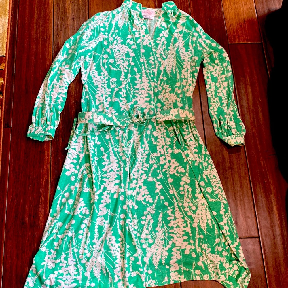 Vintage Lord & Taylor Matti of Lynne green and white belted dress